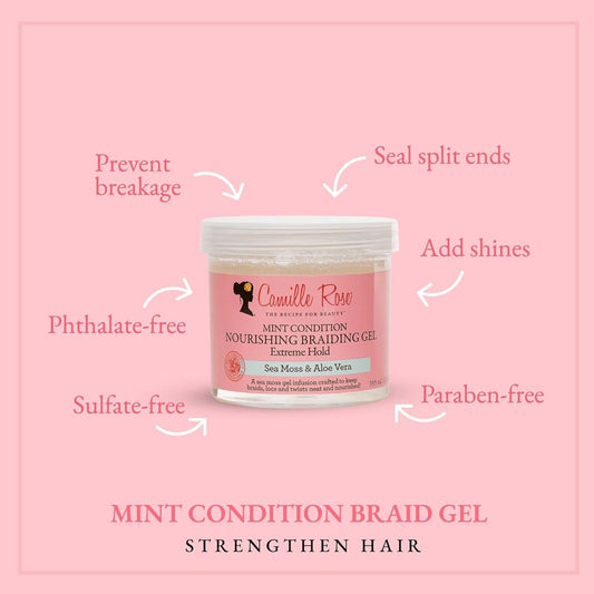 Camille Rose Gel Capillaire Camille Rose - Gel Pour Tresses "Mint Conditioning Braid Gel" 355ml
