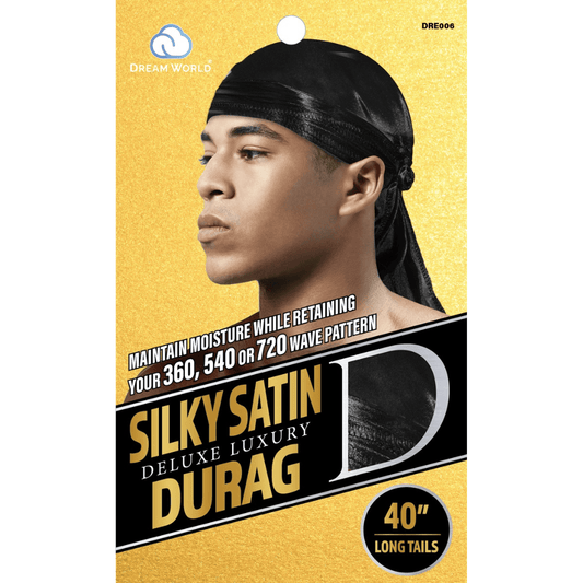 Dream World - Durag Homme Satin Noir - Taille Unique - DRE006 - Dream World - Ethni Beauty Market