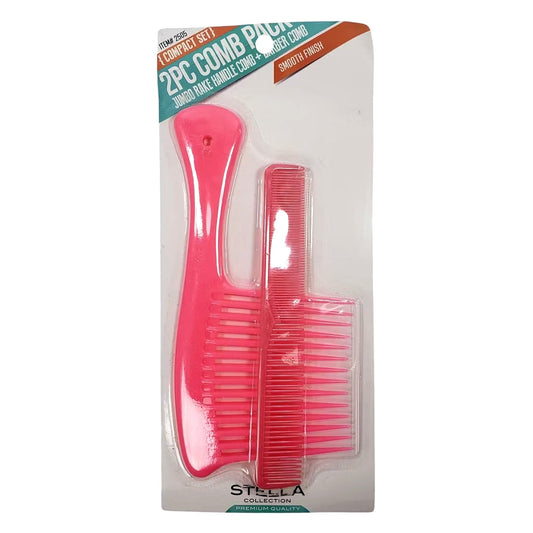 Stella Collection - ITEM# 2505 - Couleur ROSE "Jumbo Rake Handle Comb + Barber Comb" - STELLA COLLECTION - Ethni Beauty Market