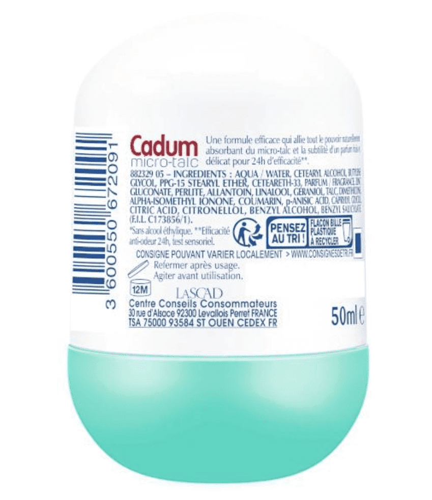 Cadum - Micro-talc 24h - Déodorant Bille "Fraîcheur coton" - 50ml - Cadum - Ethni Beauty Market