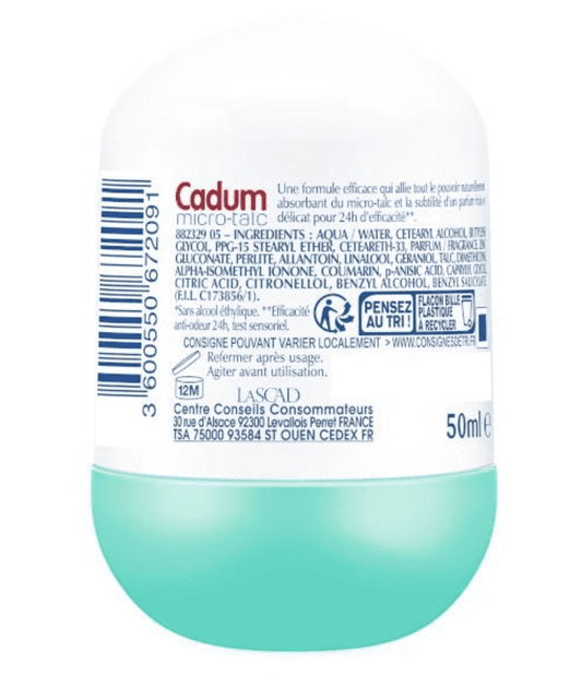 Cadum - Micro-talc 24h - Déodorant Bille "Fraîcheur coton" - 50ml - Cadum - Ethni Beauty Market