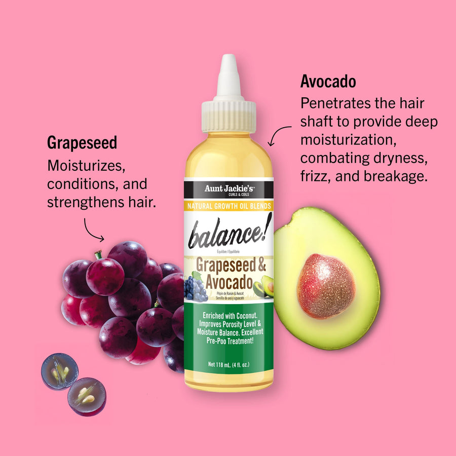 Aunt Jackie's - pré-shampoing huile de pépins de raisin & avocat "Balance" - 118ml - Aunt Jackie's - Ethni Beauty Market