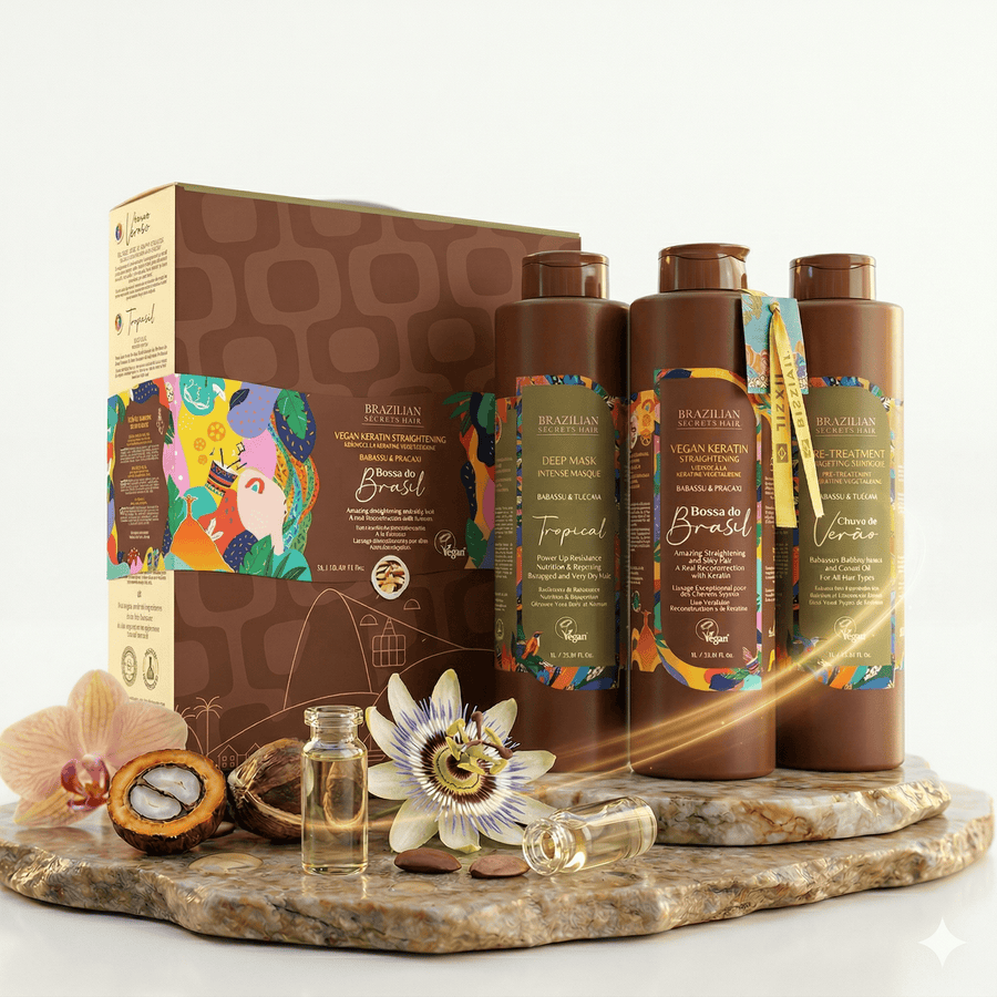 Brazilian Secrets Hair - Kit lissage profond à la kératine végétalienne Bossa do Brasil - 3 x 1L - Brazilian Secrets Hair - Ethni Beauty Market
