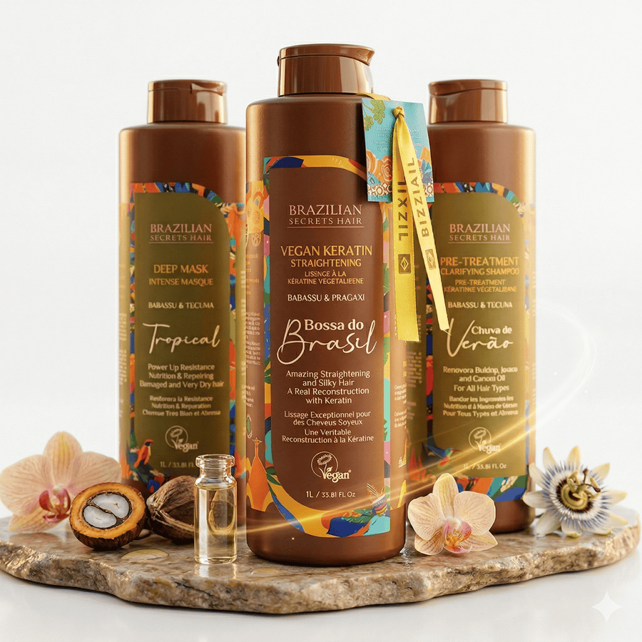 Brazilian Secrets Hair - Kit lissage profond à la kératine végétalienne Bossa do Brasil - 3 x 1L - Brazilian Secrets Hair - Ethni Beauty Market