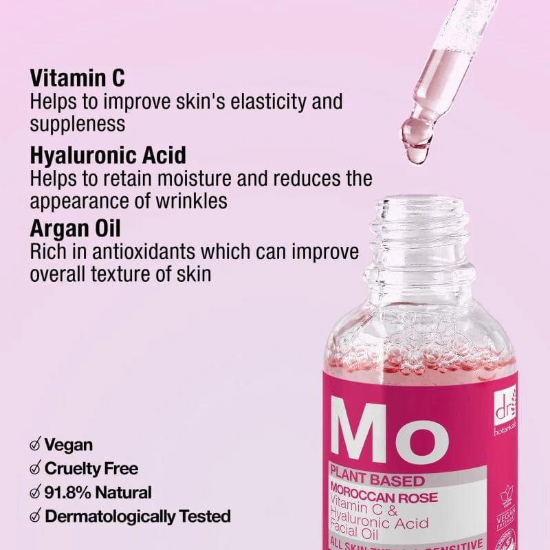 Dr Botanicals Huile pour le visage à la vitamine C et à l'acide hyaluronique Mo Moroccan Rose 15 ml - Dr Botanicals - Ethni Beauty Market