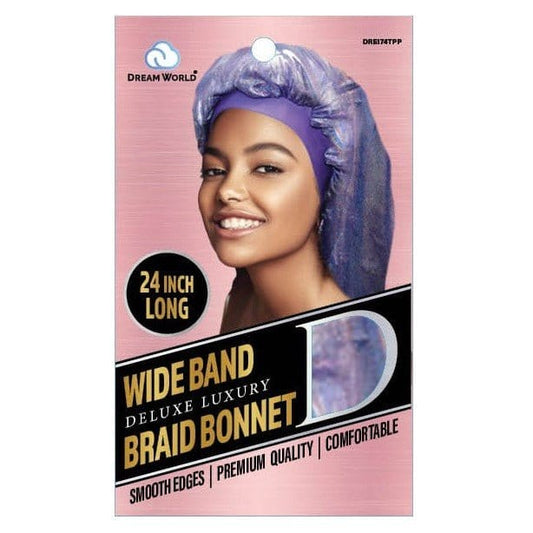 Dream World - Satin Bonnet For Braids - XL Purple Band - DRE174TPP - Dream World - Ethni Beauty Market