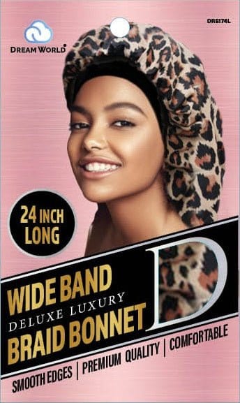 Dream World - Satin Bonnet For Braids - XL Leopard Band - DRE174L - Dream World - Ethni Beauty Market