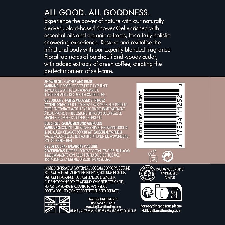 Goodness Men - Gel de Douche Naturel au Cèdres et au Cyprès Patchouli "Cedar And Cypress Natural Shower Gel 500ml - Goodness Naturaly - Ethni Beauty Market