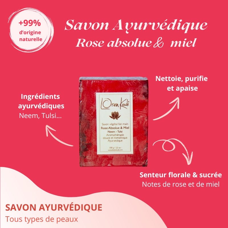 Loren Kadi - Savon ayurvédique "Rose absolue & miel" - visage & corps - (deux contenances) - Loren Kadi - Ethni Beauty Market