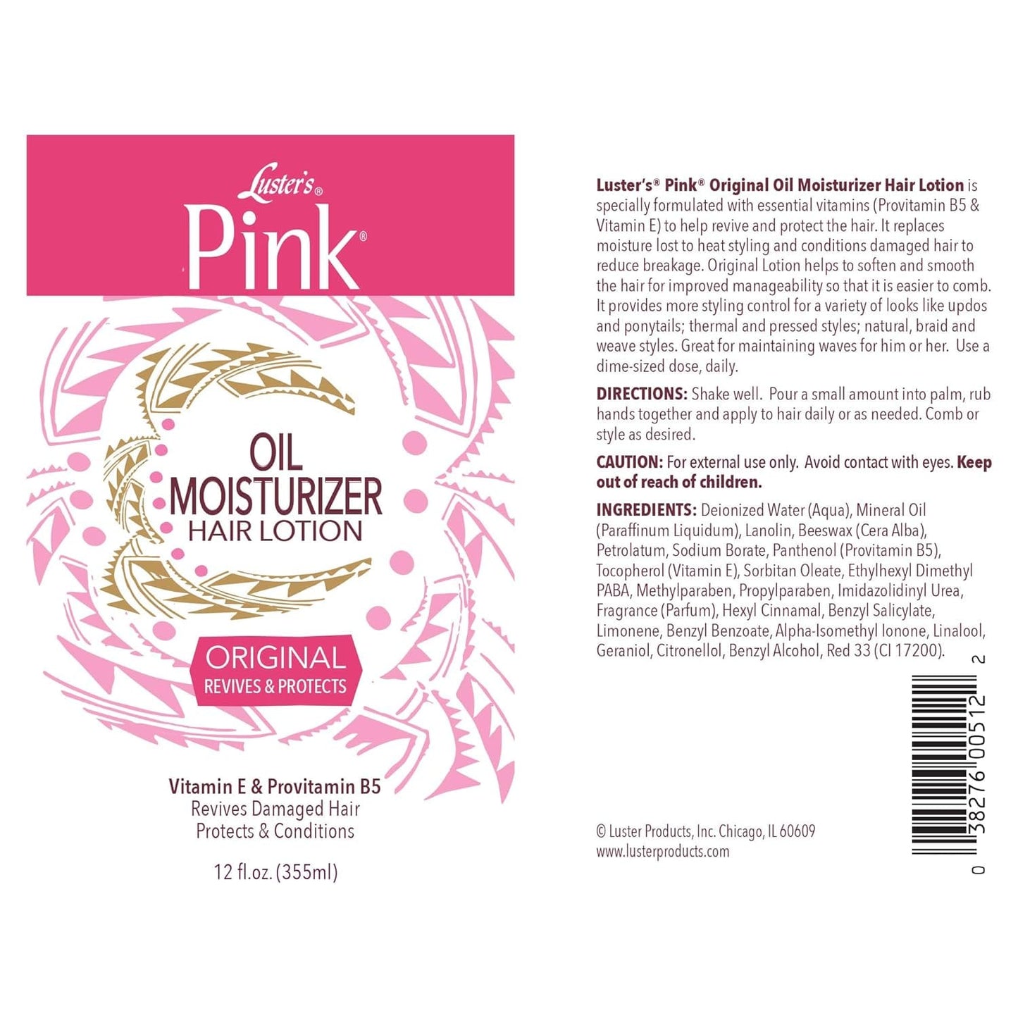 Luster's Pink - Lotion capillaire "oil moisturizer" - 355ml - Luster's - Ethni Beauty Market