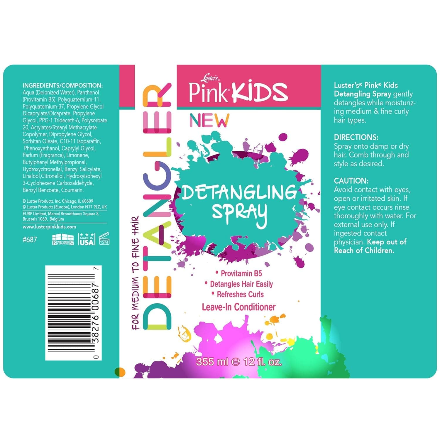 Pink kids Spray Démêlant - 355ml - Luster's - Ethni Beauty Market