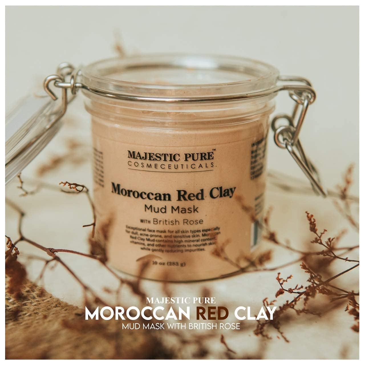 Majestic Pure - Masque facial de boue d'argile rouge marocaine "Moroccan Red Clay Mud Mask" - 283g - Majestic Pure - Ethni Beauty Market