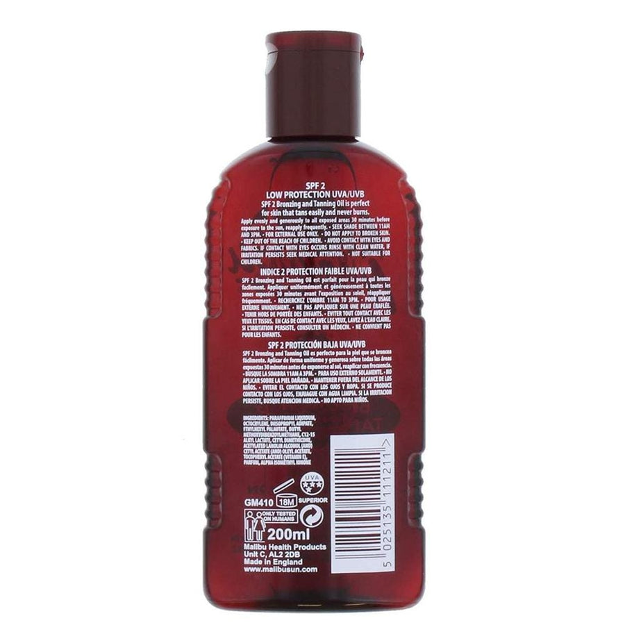 MALIBU - Huile de bronzage à la noix de coco Tropicale "Tanning Oil Tropical coconut fragrance" SPF2 - 200 ml - Malibu - Ethni Beauty Market
