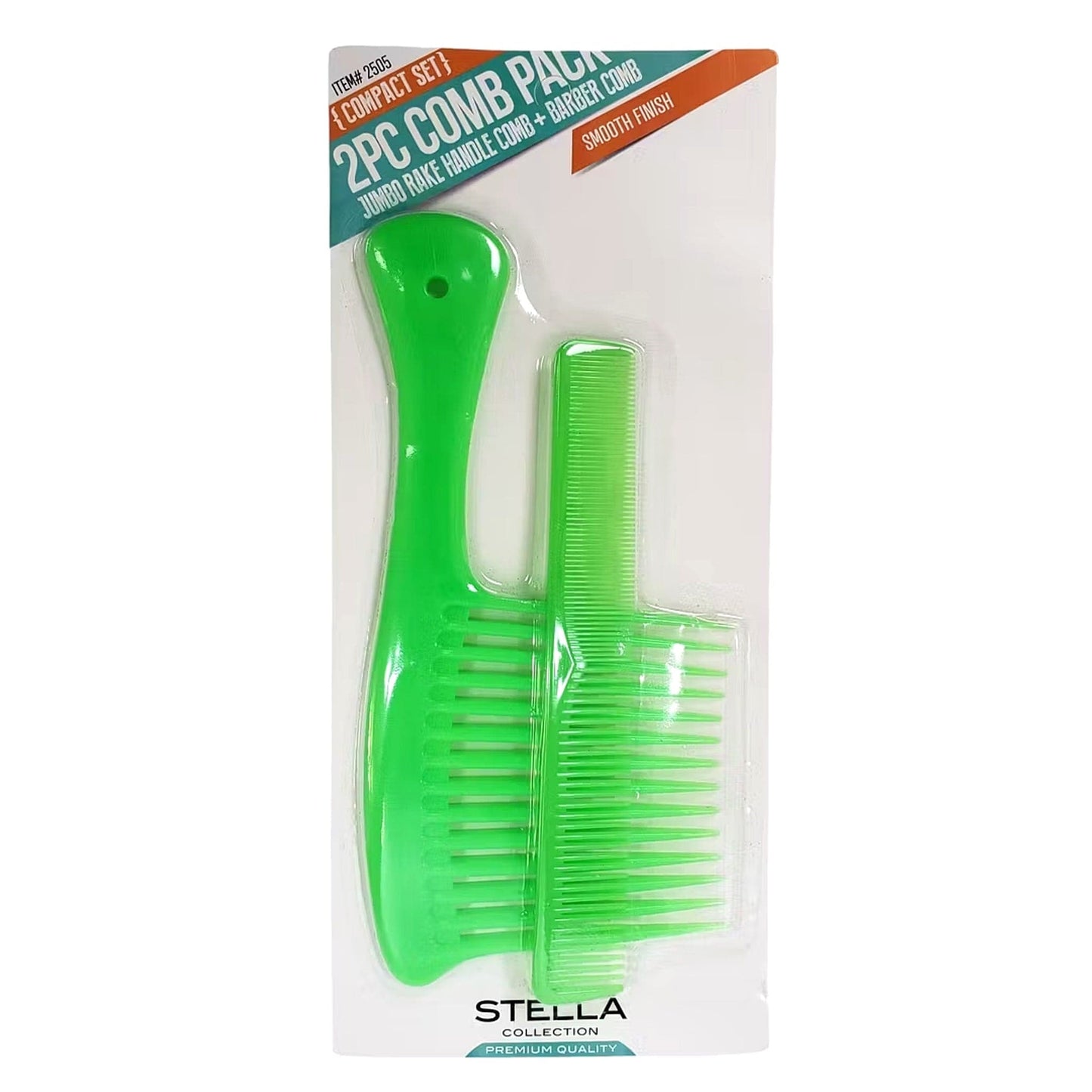 Stella Collection ITEM# 2505 " Couleur VERTE" Jumbo Rake Handle Comb +Barber Comb - STELLA COLLECTION - Ethni Beauty Market