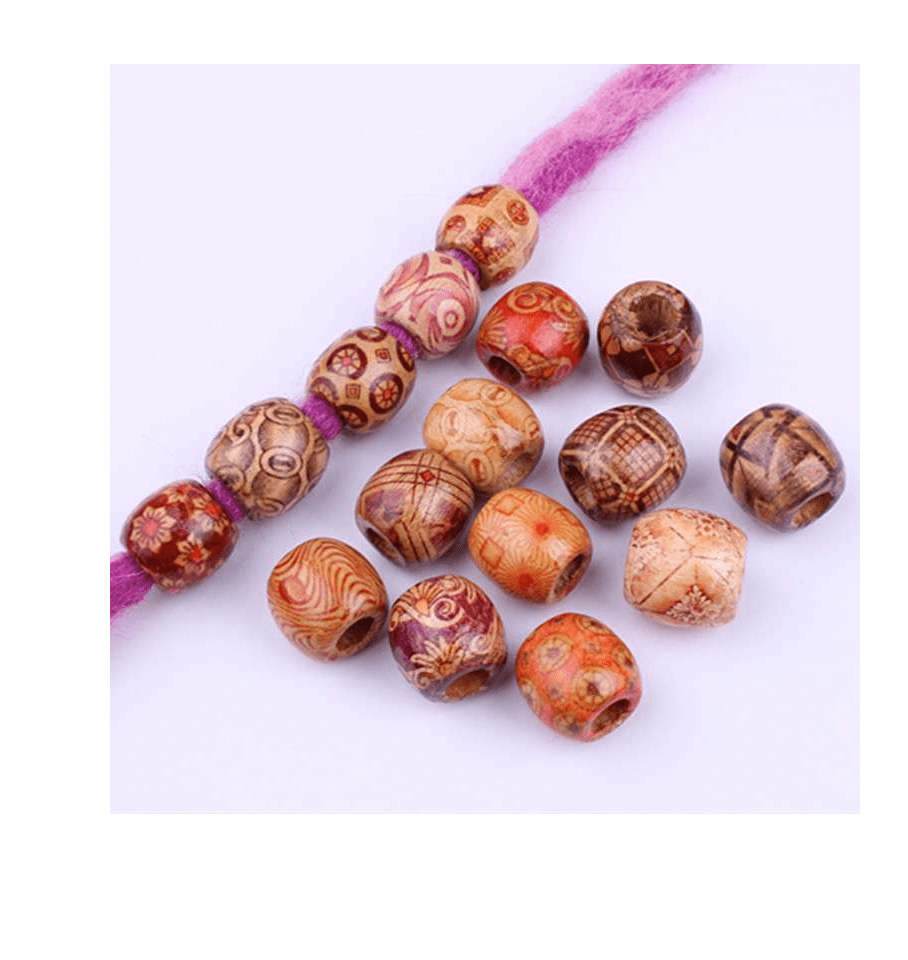 60 Perles En Bois Vintage Pour Cheveux & Bijoux – Formes Variées, Légères, Idéales DIY, Coiffures Tressées Et Cadeaux