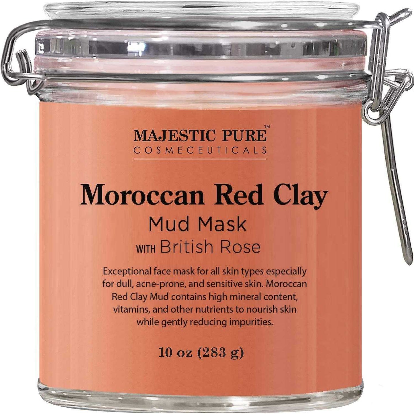 Majestic Pure - Masque facial de boue d'argile rouge marocaine avec rose britannique - 283g - Majestic Pure - Ethni Beauty Market
